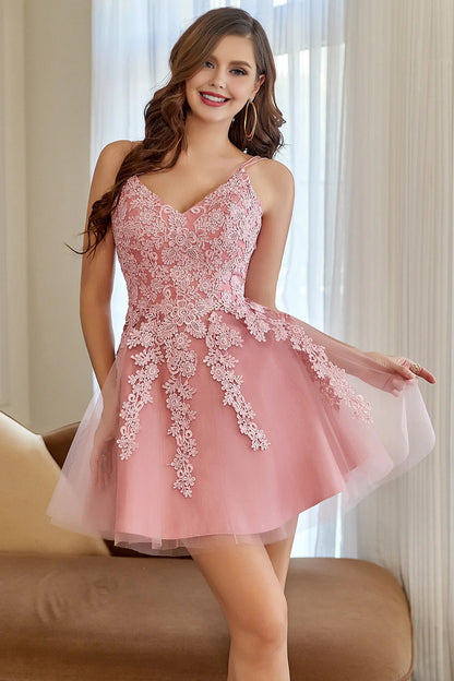 Dressime Tulle V Neck A Line Homecoming Dresses With Applique And Sash dressime