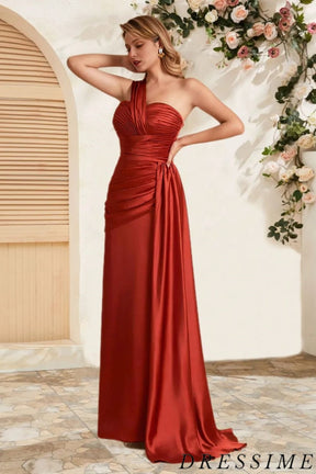 Dressime Unique A Line One Shoulder Long Bridesmaid Dress With Slit dressime