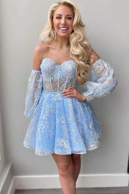 dressimeUnique Homecoming Dresses A Line Sweetheart Short/Mini With Applique And Sleeve 