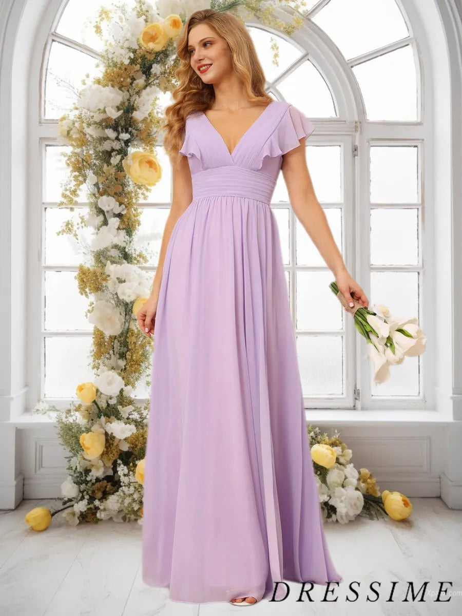 Dressime V Neck Long Gown Chiffon Classic Bridesmaid Dresses dressime