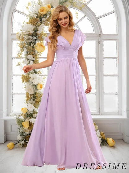 Dressime V Neck Long Gown Chiffon Classic Bridesmaid Dresses dressime