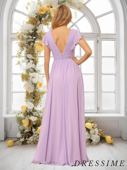 Dressime V Neck Long Gown Chiffon Classic Bridesmaid Dresses dressime