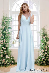 Dressime Vintage A Line V Neck Chiffon Long Bridesmaid Dress dressime