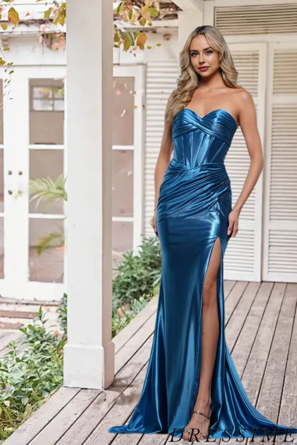 Dressime Vintage Mermaid Sweetheart Metallic Long Prom Dress With Slit dressime