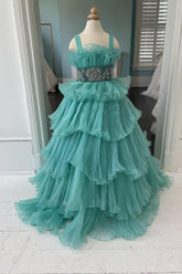 Dressime A-Line Multi-Layered Organza Straps Girl Pageant Dress with Ruffles