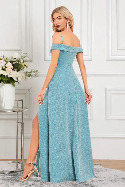 Dressime A Line Off The Shoulder Long Formal Dress With Slit