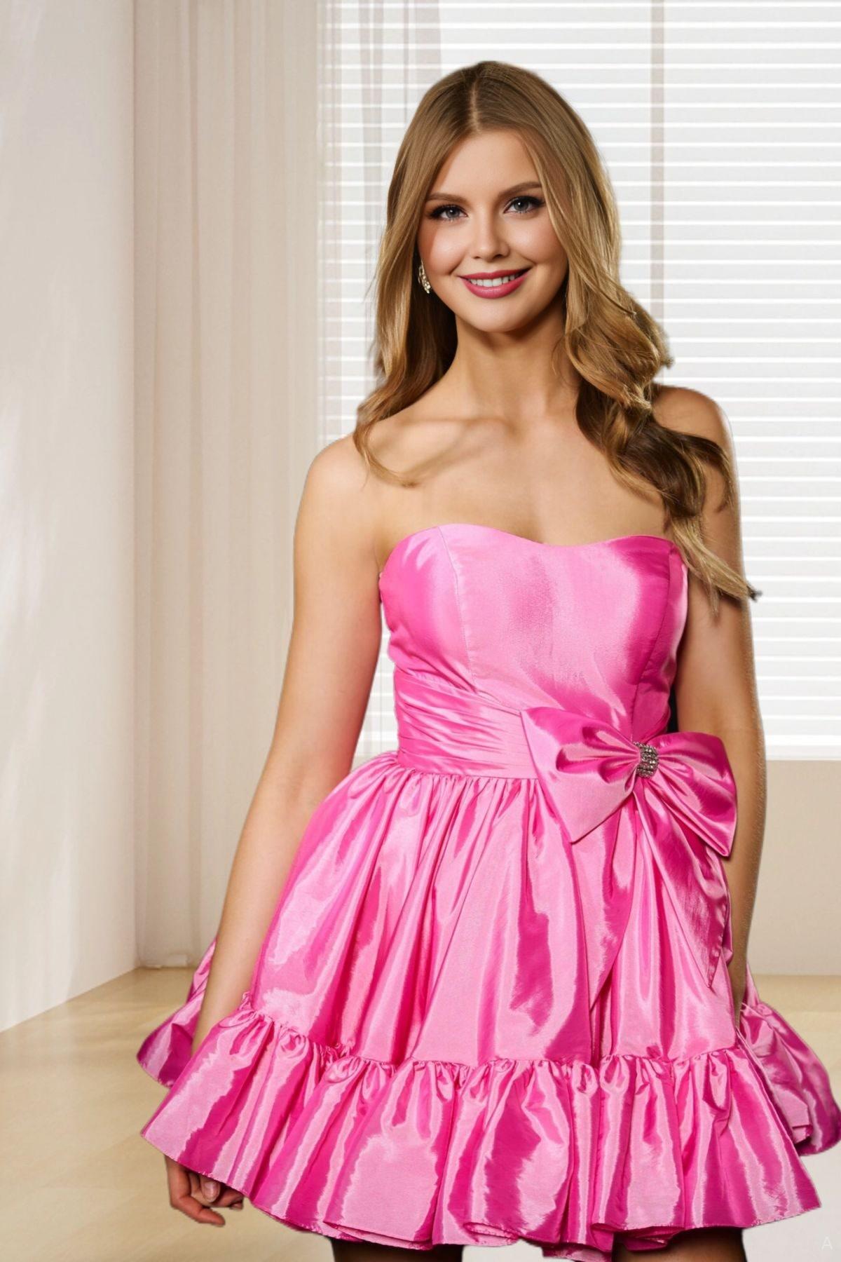 Dressime A Line Strapless Satin Short/Mini Homecoming Dress With Bow