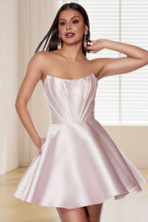 Dressime A Line Strapless Satin Short/Mini Homecoming Dress