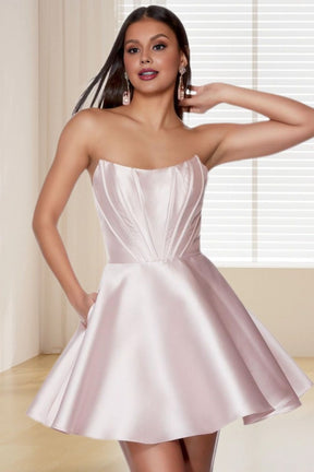 Dressime A Line Strapless Satin Short/Mini Homecoming Dress