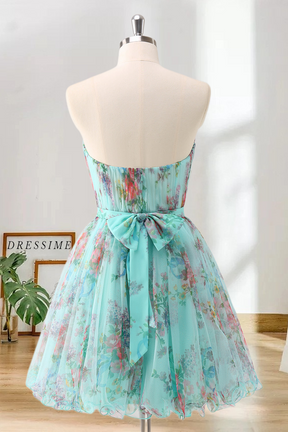 Dressime A Line Sweetheart Chiffon Floral Print Short/Mini Homecoming Dress