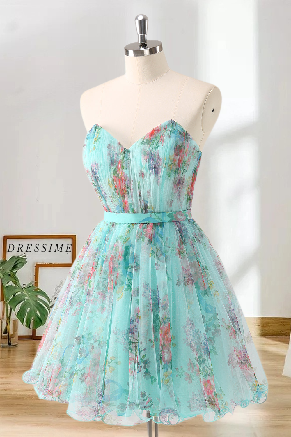 Dressime A Line Sweetheart Chiffon Floral Print Short/Mini Homecoming Dress