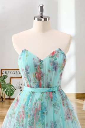 Dressime A Line Sweetheart Chiffon Floral Print Short/Mini Homecoming Dress