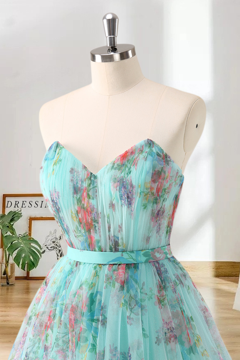 Dressime A Line Sweetheart Chiffon Floral Print Short/Mini Homecoming Dress