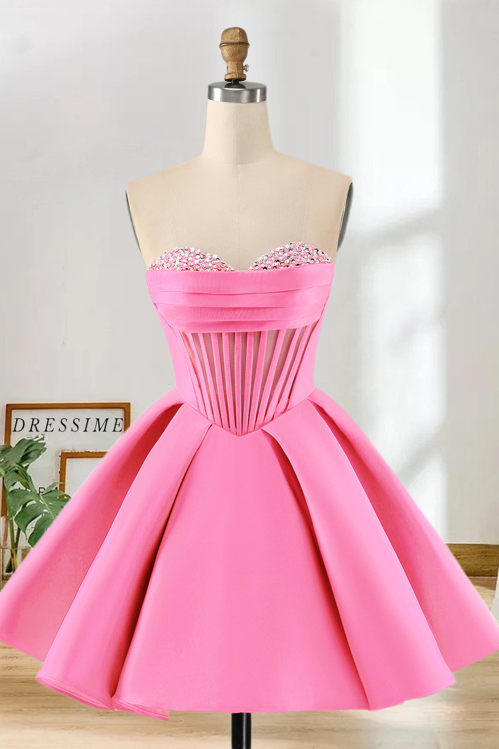 Dressime A Line Sweetheart Satin  Homecoming Dress with Beading