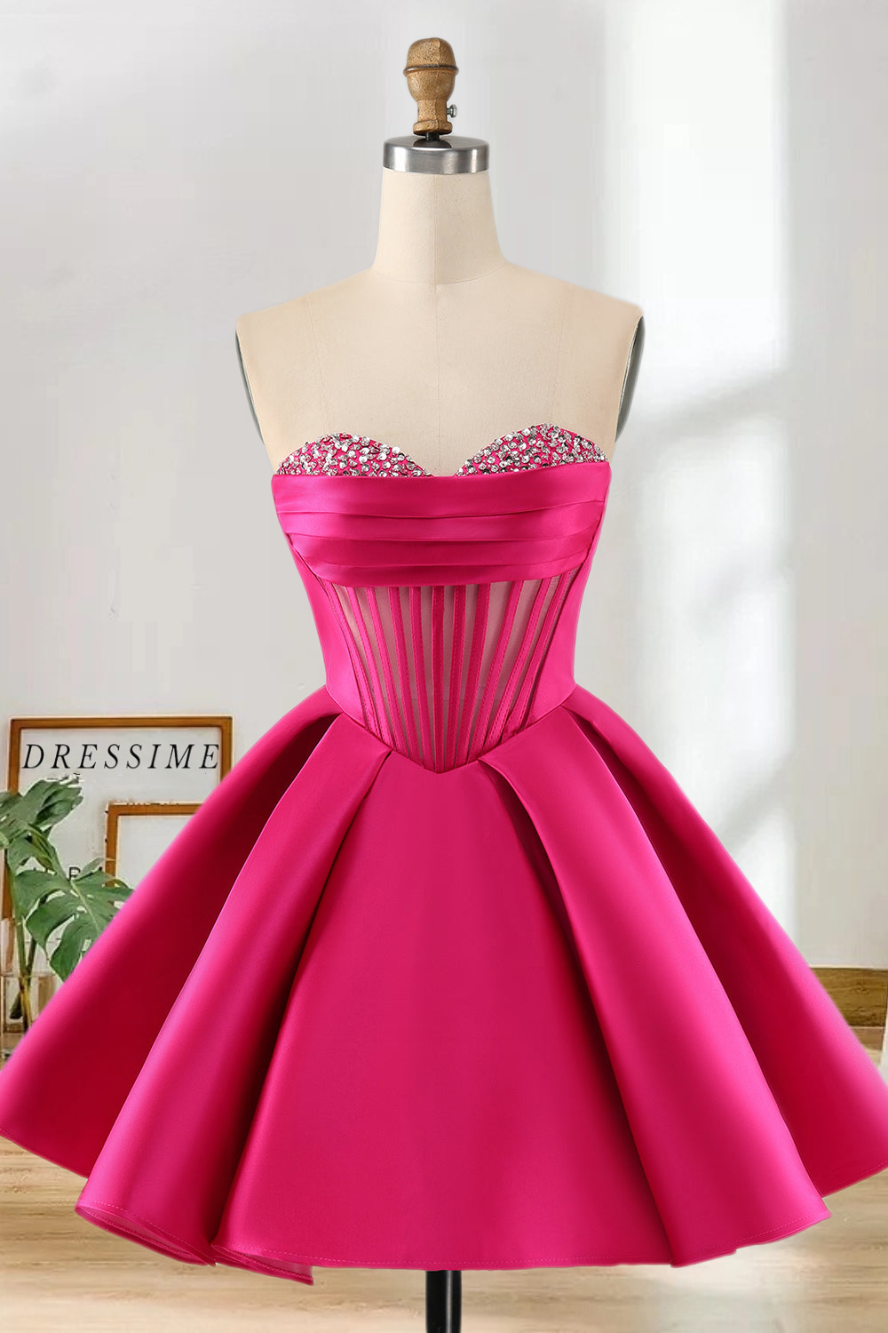 Dressime A Line Sweetheart Satin  Homecoming Dress with Beading