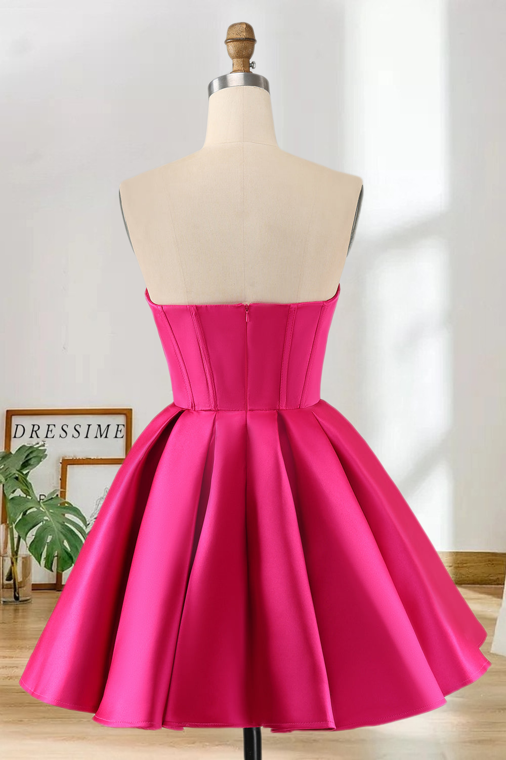 Dressime A Line Sweetheart Satin  Homecoming Dress with Beading