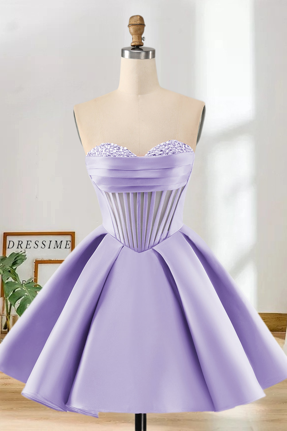 Dressime A Line Sweetheart Satin  Homecoming Dress with Beading