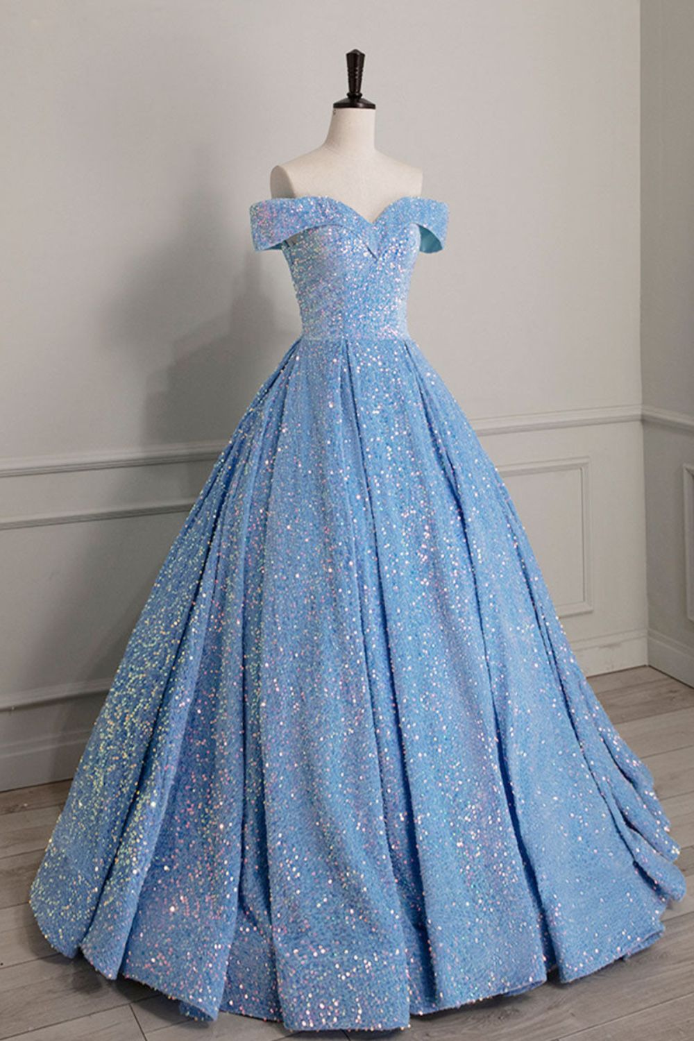 Dressime Ball Gown Off The Shoulder Sequin Long Princess Dress