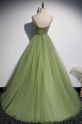 Dressime Ball Gown Spaghetti StrapTulle Long Princess Dress With Appliques