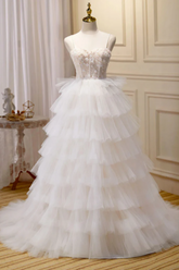 Dressime Ball Gown Spaghetti Straps Tulle Tiered Flower Princess Dress