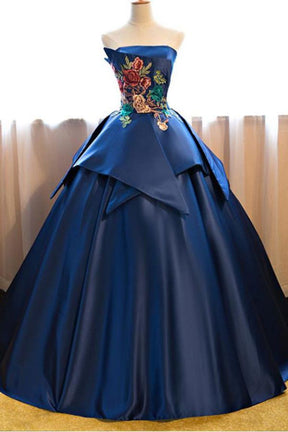 Dressime Ball Gown Strapless Satin Long Princess Dress With Appliques