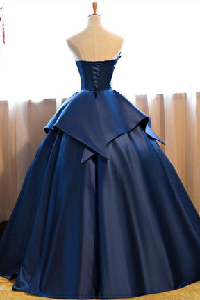 Dressime Ball Gown Strapless Satin Long Princess Dress With Appliques