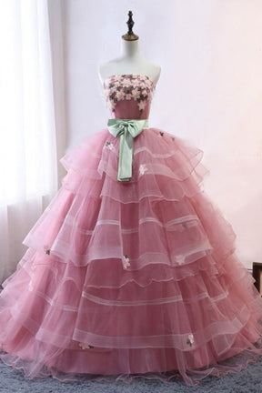 Dressime Ball Gown Strapless Tulle Tiered Long Princess Dress