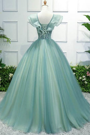 Dressime Ball Gown V Neck Organza Long Princess Dress With Appliques