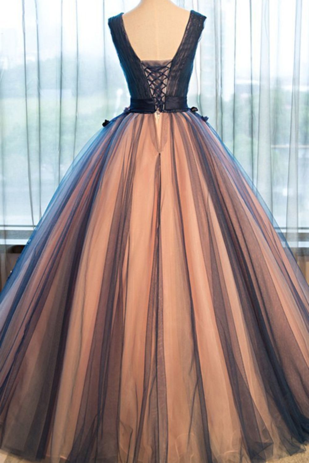 Dressime Ball Gown V Neck Tulle Appliques Lomg Princess Dress