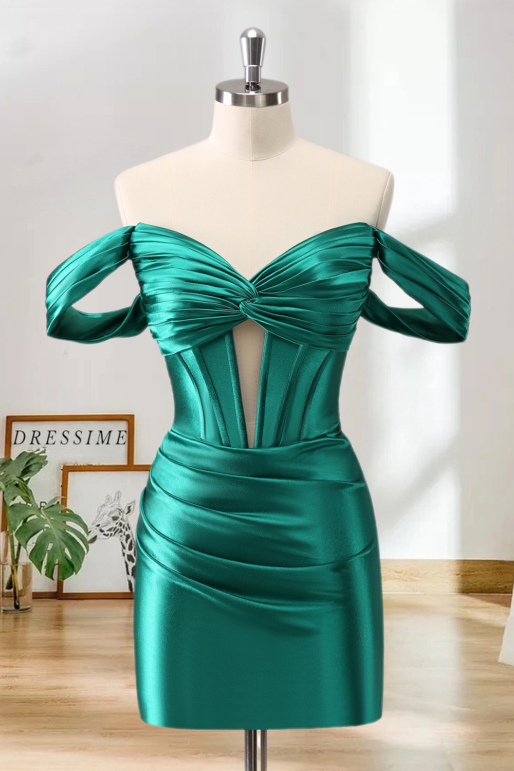 Dressime Bodycon Off the Shoulder Corset Satin Homecoming Dress