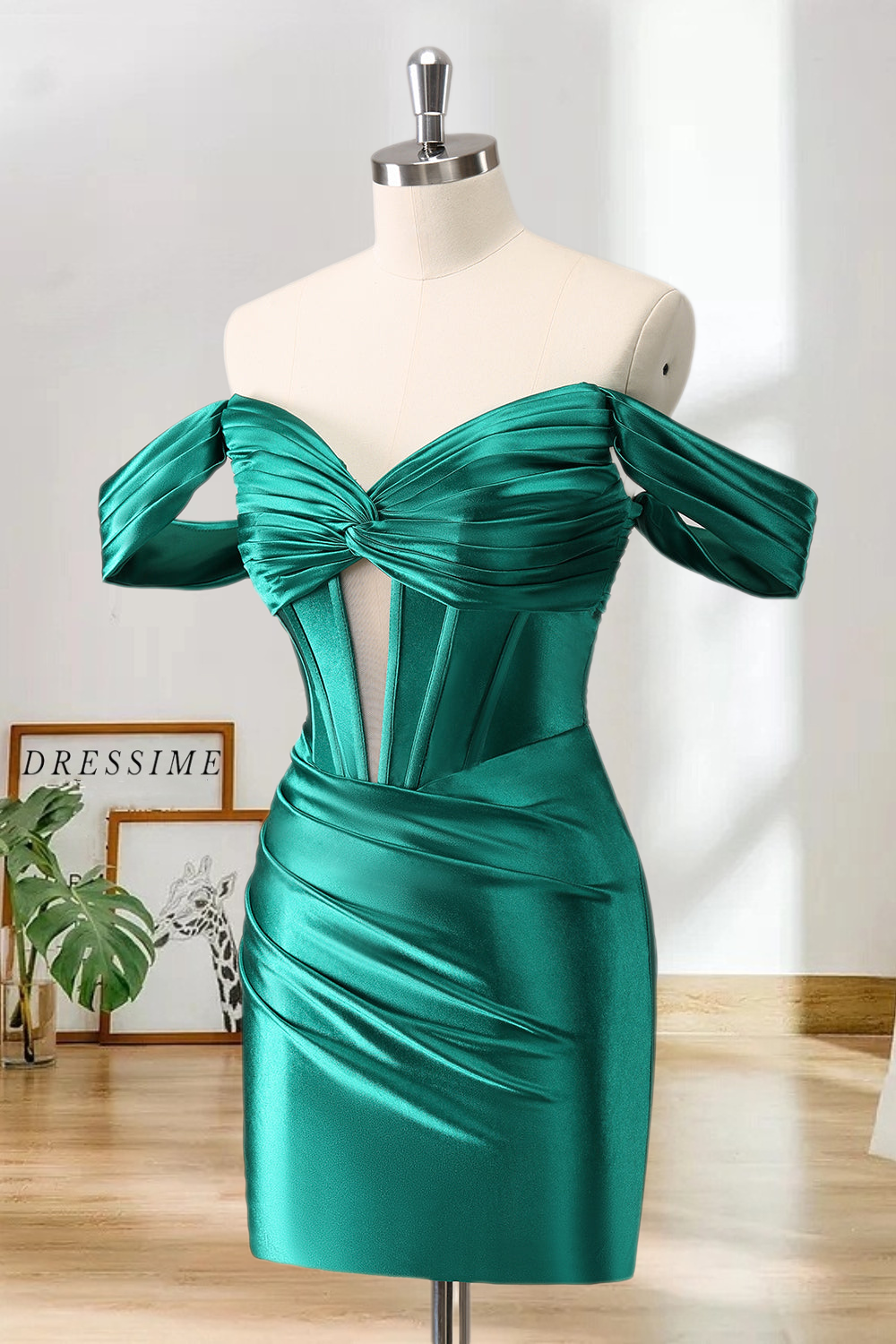 Dressime Bodycon Off the Shoulder Corset Satin Homecoming Dress