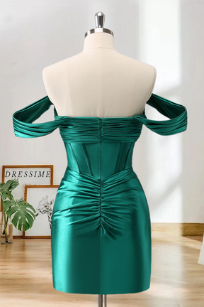 Dressime Bodycon Off the Shoulder Corset Satin Homecoming Dress