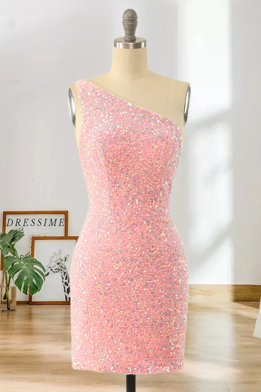 Dressime Bodycon One Shoulder Sequins Shor/Mini Homecoming Dresses