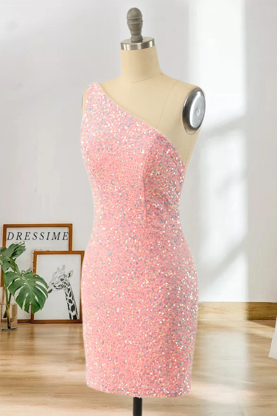 Dressime Bodycon One Shoulder Sequins Shor/Mini Homecoming Dresses