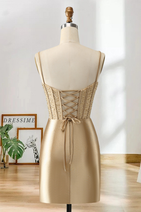 Dressime Bodycon Spaghetti Straps Satin Corset Homecoming Dress with Slit