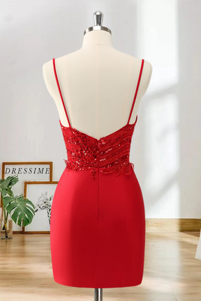 Dressime Bodycon Spaghetti Straps Satin Short/Mini Homecoming Dress with Sequins