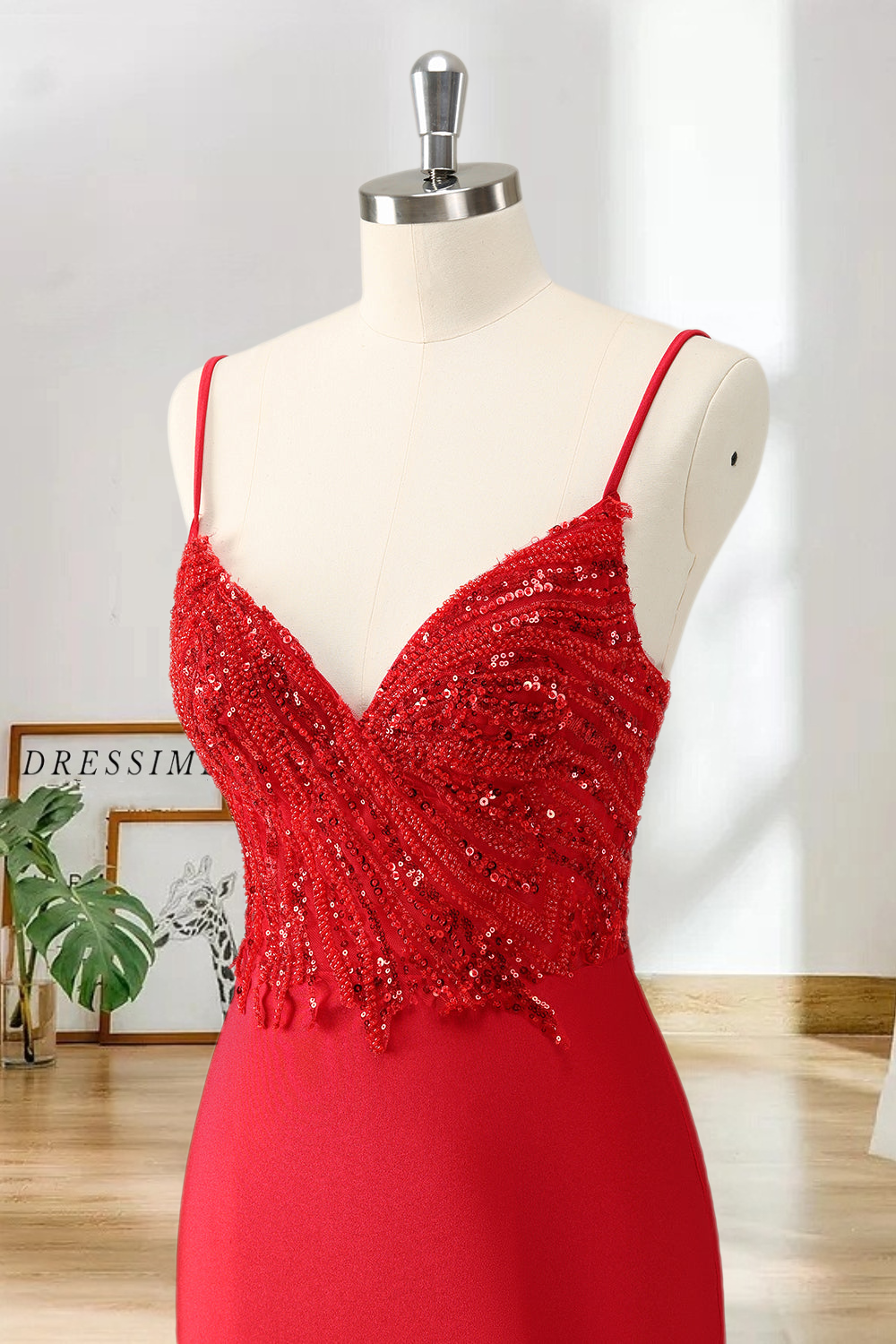 Dressime Bodycon Spaghetti Straps Satin Short/Mini Homecoming Dress with Sequins