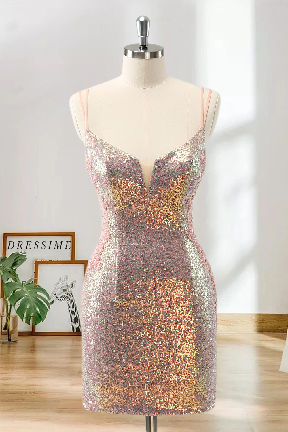 Dressime Bodycon Spaghetti Straps Sequin Short/Mini Homecoming Dress