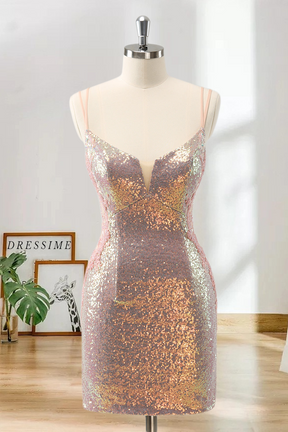 Dressime Bodycon Spaghetti Straps Sequin Short/Mini Homecoming Dress