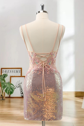 Dressime Bodycon Spaghetti Straps Sequin Short/Mini Homecoming Dress