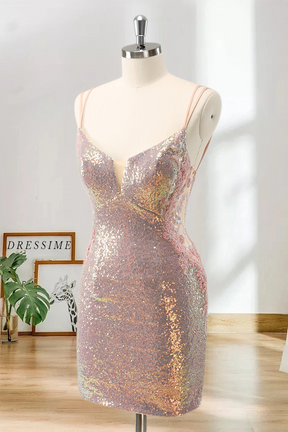 Dressime Bodycon Spaghetti Straps Sequin Short/Mini Homecoming Dress