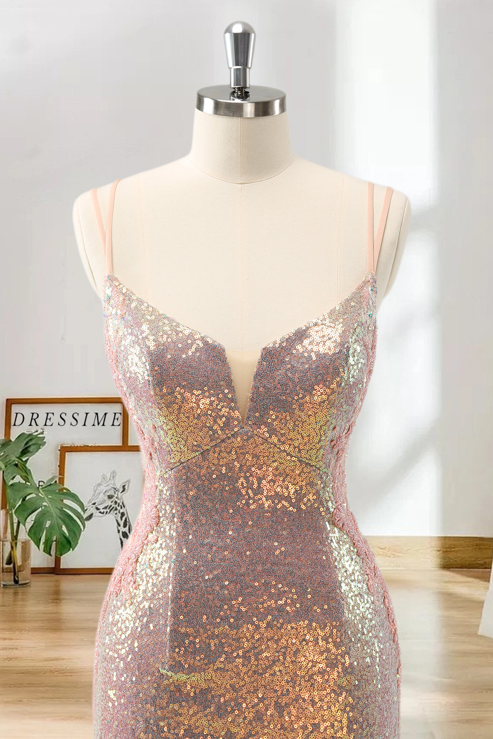 Dressime Bodycon Spaghetti Straps Sequin Short/Mini Homecoming Dress