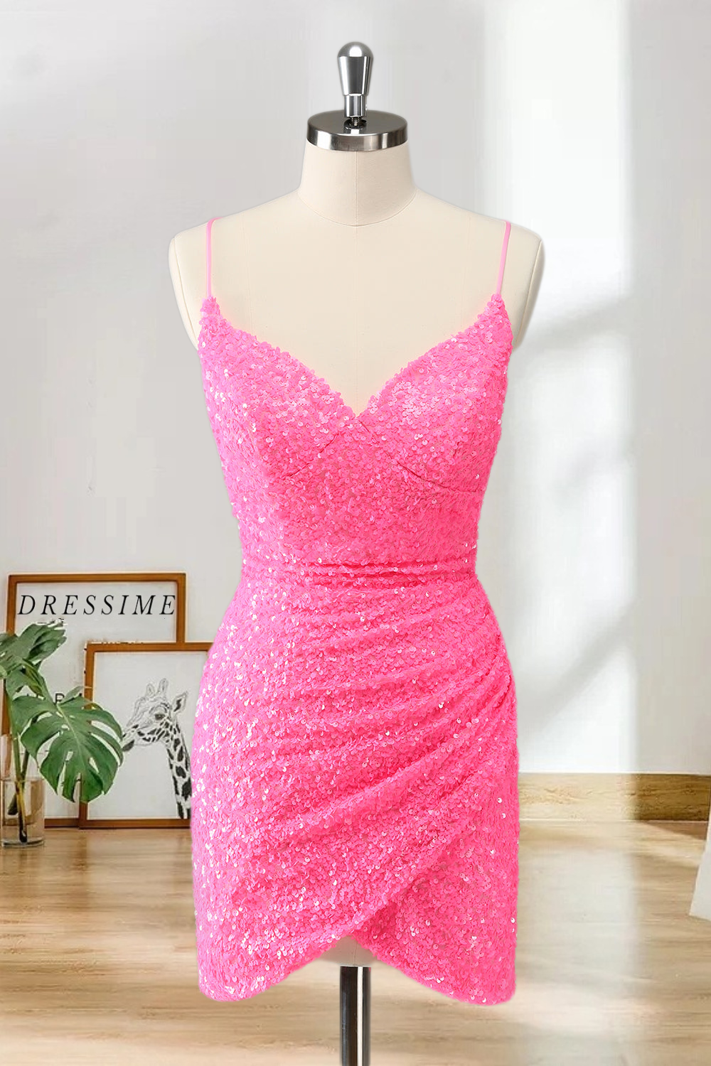 Dressime Bodycon Spaghetti Straps Sequins Short/Mini Homecoming Dress