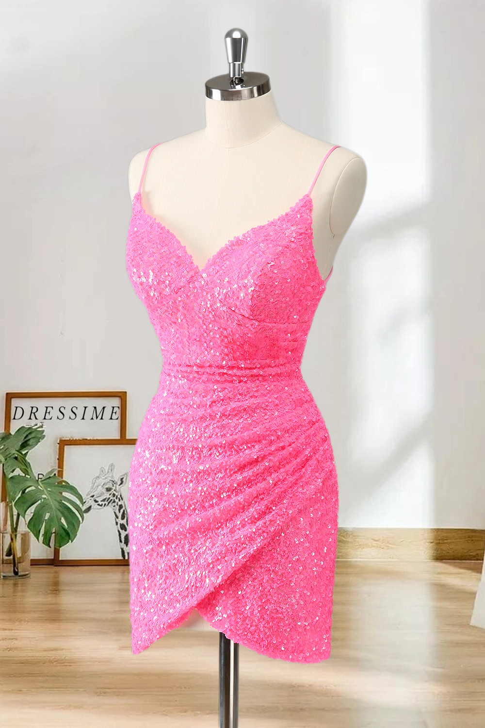 Dressime Bodycon Spaghetti Straps Sequins Short/Mini Homecoming Dress