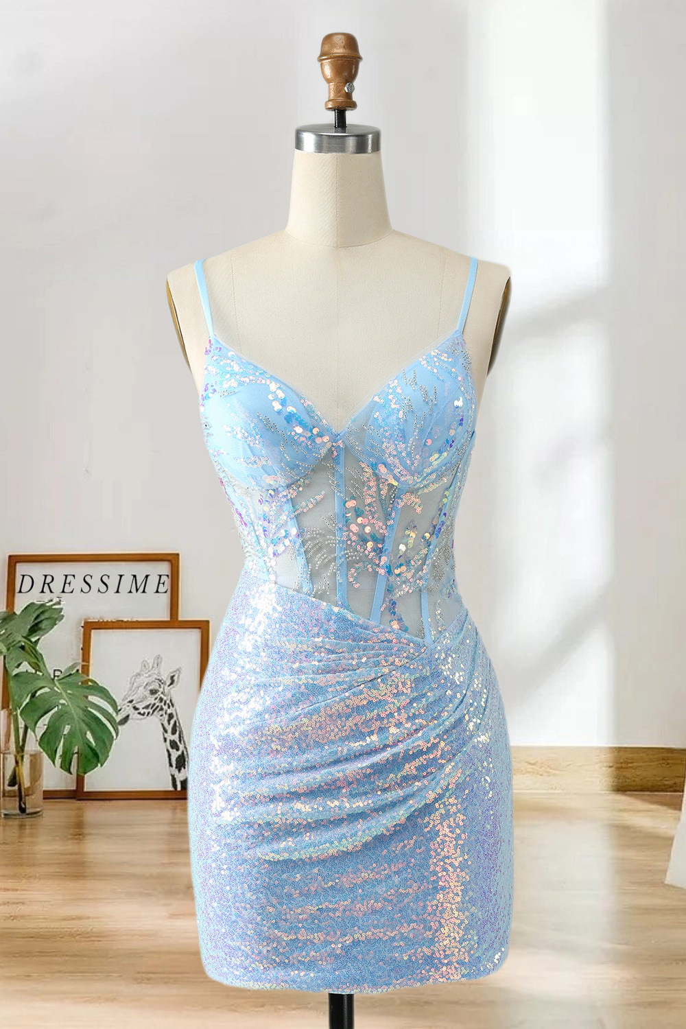 Dressime Bodycon Spaghetti Straps Short/Mini Homecoming Dress with Sequins