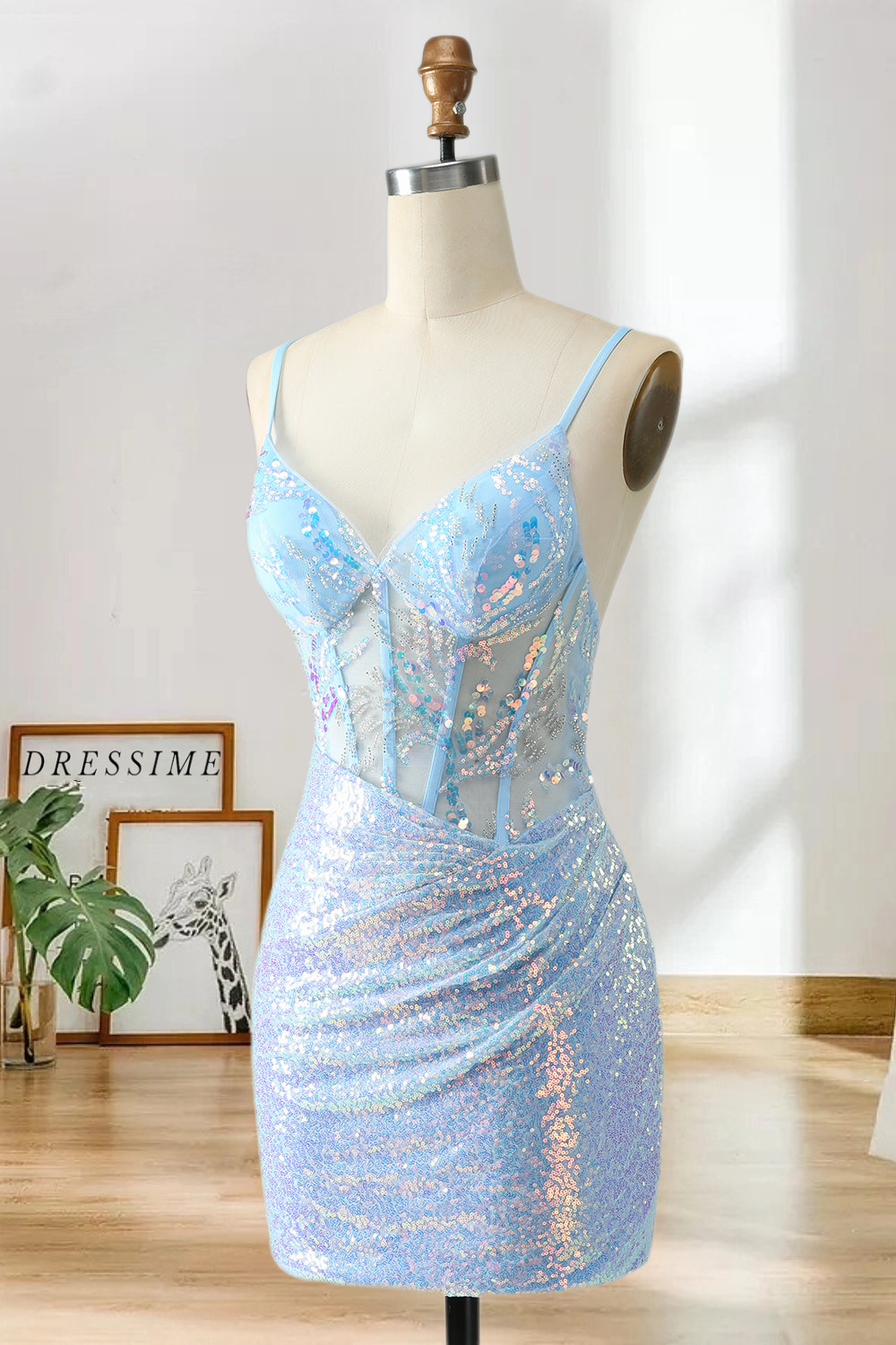 Dressime Bodycon Spaghetti Straps Short/Mini Homecoming Dress with Sequins