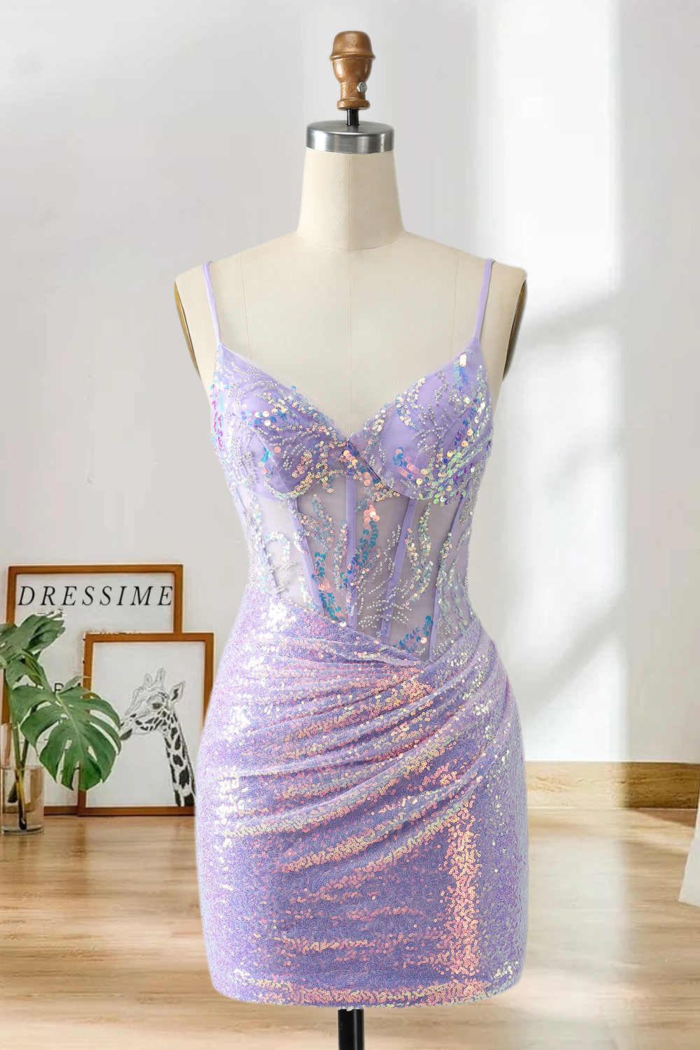 Dressime Bodycon Spaghetti Straps Short/Mini Homecoming Dress with Sequins