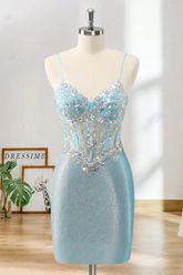 Dressime Bodycon Spaghetti Straps Tight Corset Short/Mini Homecoming Dress with Sequins