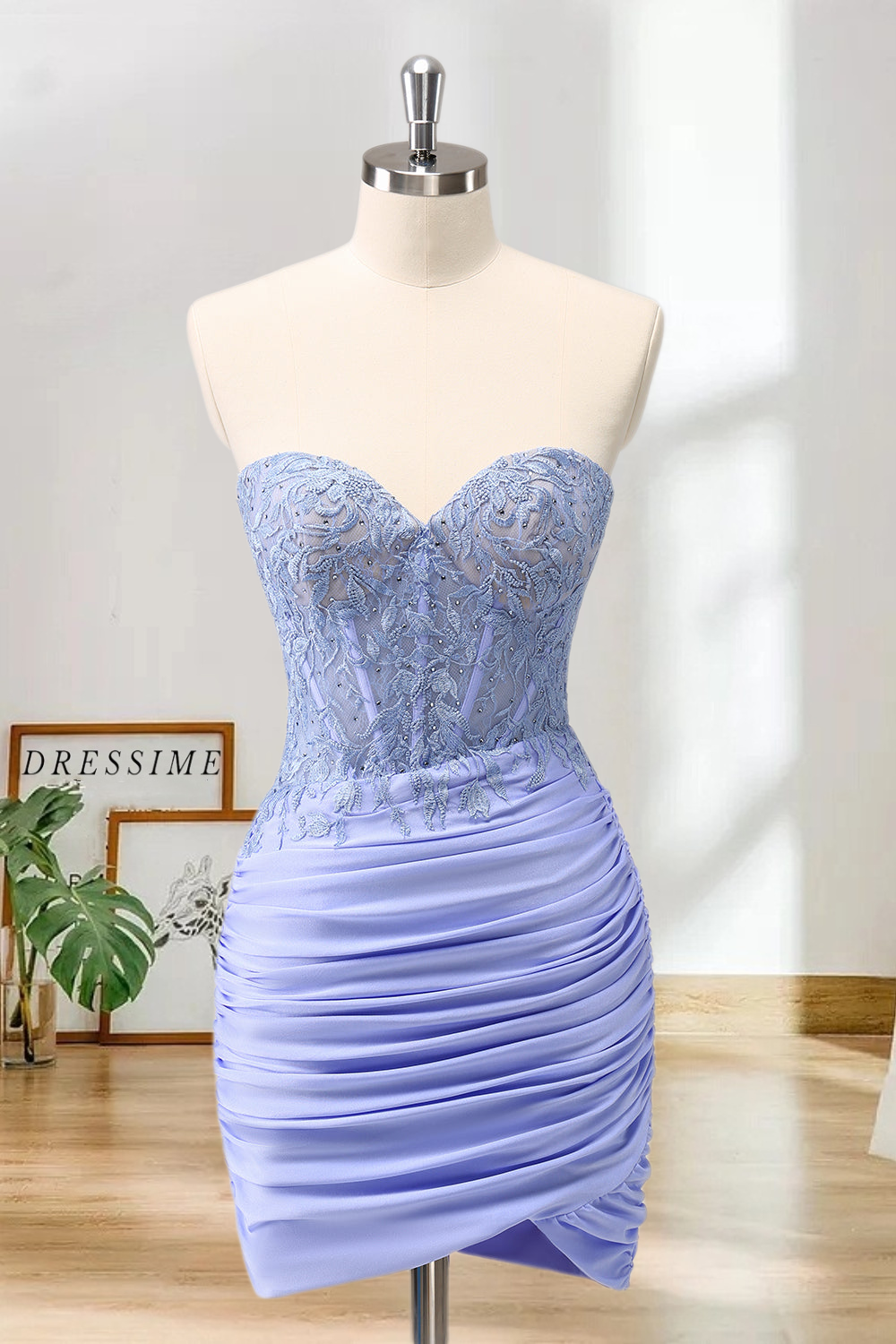 Dressime Bodycon Strapless Corset Pleated Tight Short/MiniHomecoming Dress with Appliques