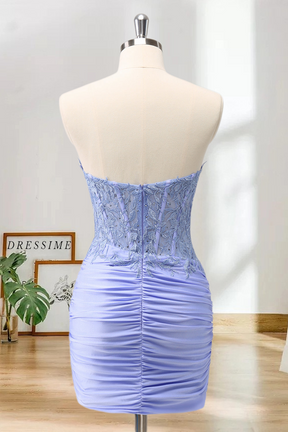 Dressime Bodycon Strapless Corset Pleated Tight Short/MiniHomecoming Dress with Appliques